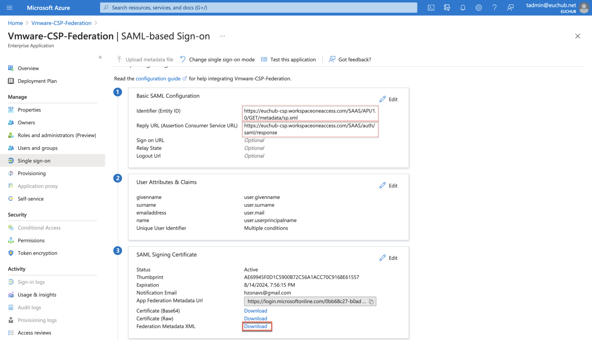 Azure Active Directory Single SignOn (SSO) for VMware